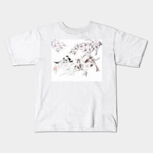 Koi carp with watercolour sakura sumi-e in shades of gray Kids T-Shirt